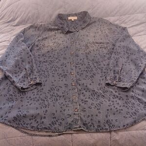 Side Stitch Blue Patterned Denim Shirt Size 2X